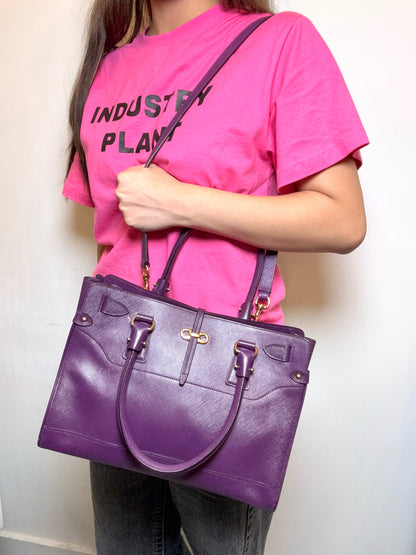 Women's Salvatore Ferragamo Briana Tote Saffiano Leather Pre-owned Purple Bag