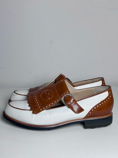 W Shoe Size 8 Walter Genuin Kiltie White, Caramel Leather Vintage Golf Shoes
