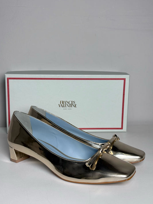 W Shoe Size 7.5 Frances Valentine Metallic Gold Vegan Leather Pre-owned Heels
