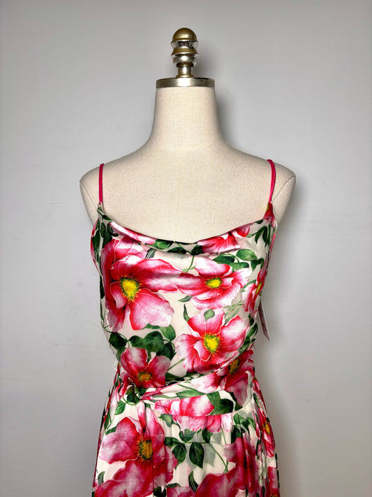 Women Size 2 Alice + Olivia White, Pink, Green Floral Silk Blend Pre-owned Dress