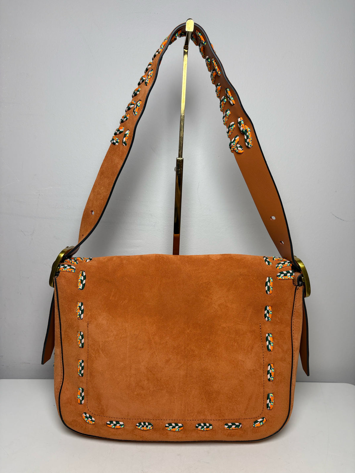 Women's Tory Burch Sawyer Stitch Orange Suede Leather Pre-Owned Shoulder Bag