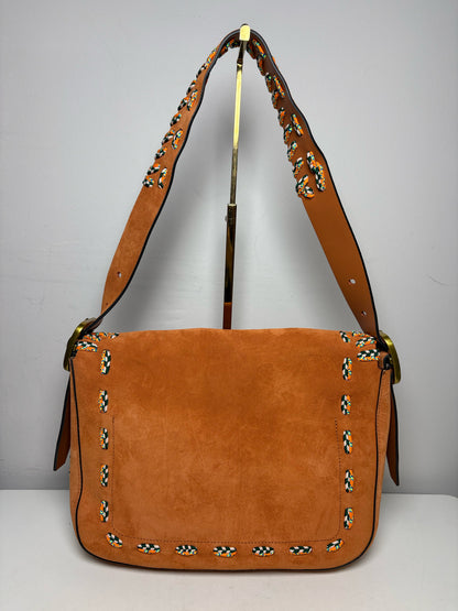 Women's Tory Burch Sawyer Stitch Orange Suede Leather Pre-Owned Shoulder Bag