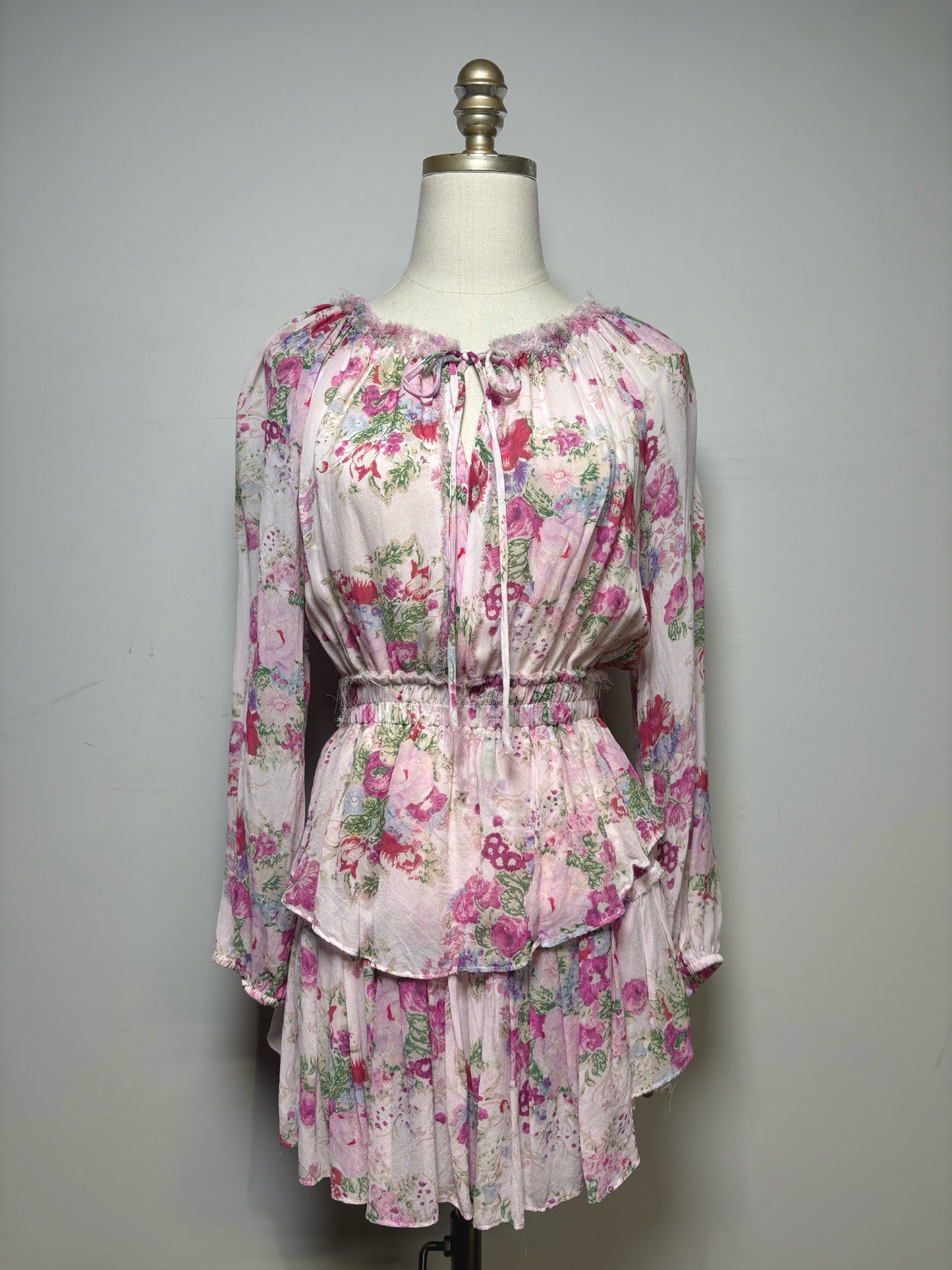 Women Size P LoveShackFancy Pink Floral Mini Dress Pre-owned