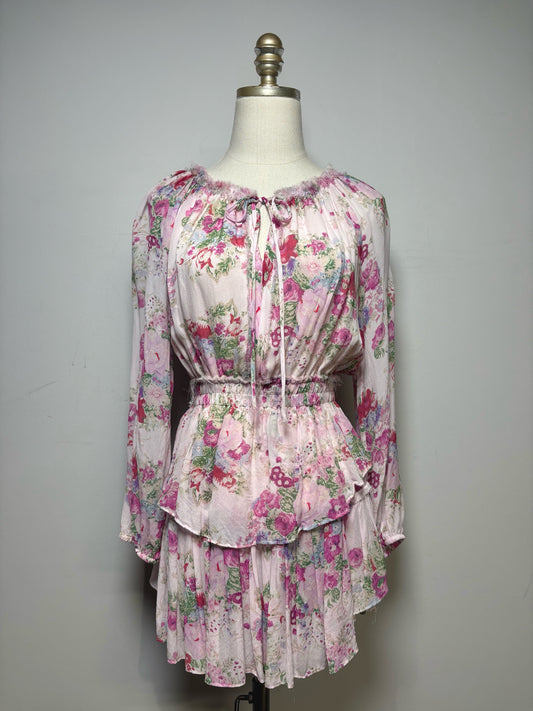 Women Size P LoveShackFancy Pink Floral Mini Dress Pre-owned