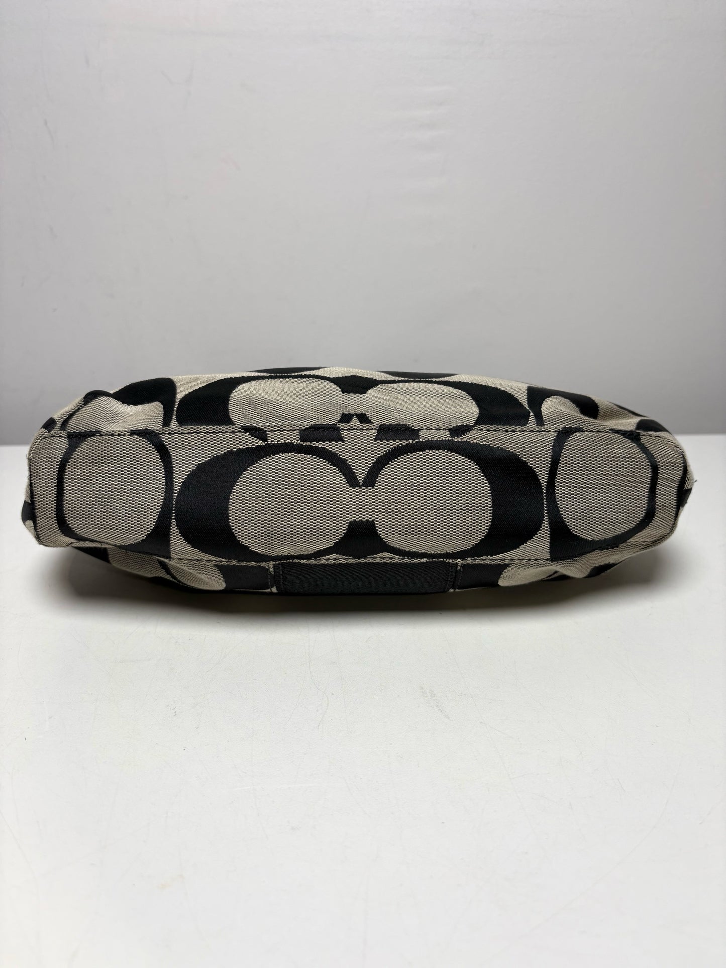 Women's Coach Black & Grey Signature Canvas Y2K Vintage Pre-Owned Half Moon Shoulder Bag