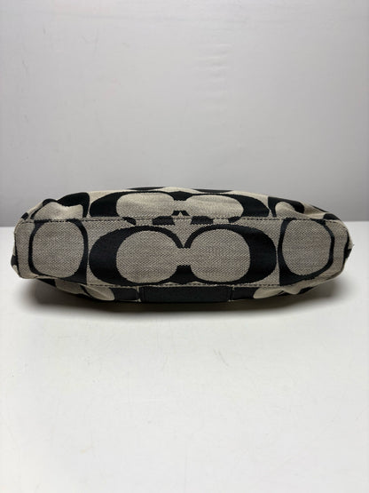 Women's Coach Black & Grey Signature Canvas Y2K Vintage Pre-Owned Half Moon Shoulder Bag