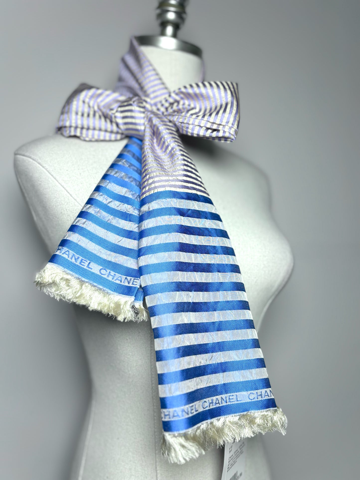 Chanel Striped 100% Silk Scarf Stole