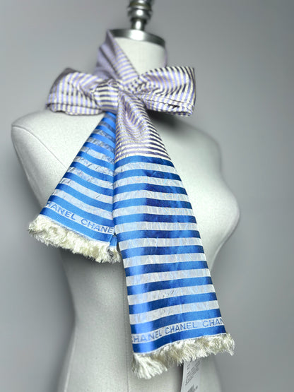 Chanel Striped 100% Silk Scarf Stole