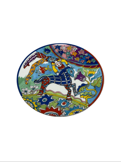 Tiffany & Co. plate with multicolor cartoon fantasy design with a man and a horse