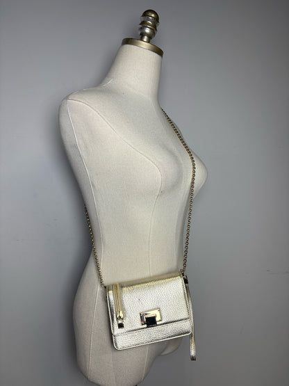 Women's Authentic Tiffany & Co. Metallic Gold Cowhide Leather Pre-Owned Small Crossbody Bag