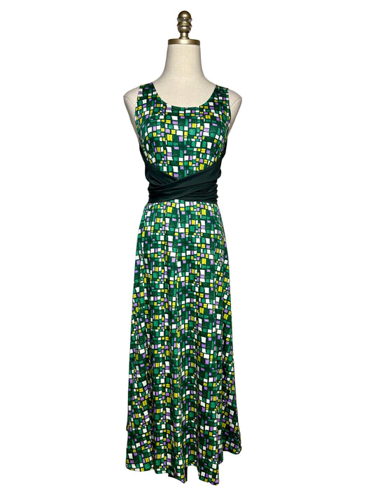 Women Size XS Weekend Max Mara Frisia Green Multi-Color Pure Cotton NWT Pre-Owned Midi Dress