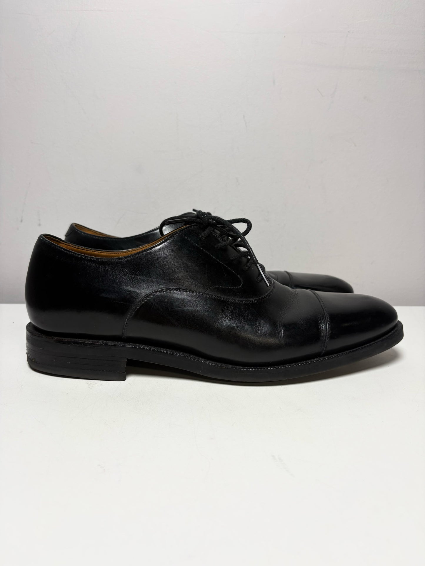 Men Shoe Size UK 8 Meermin Black Calf Leather Pre-Owned Cap-Toe Oxford Shoes