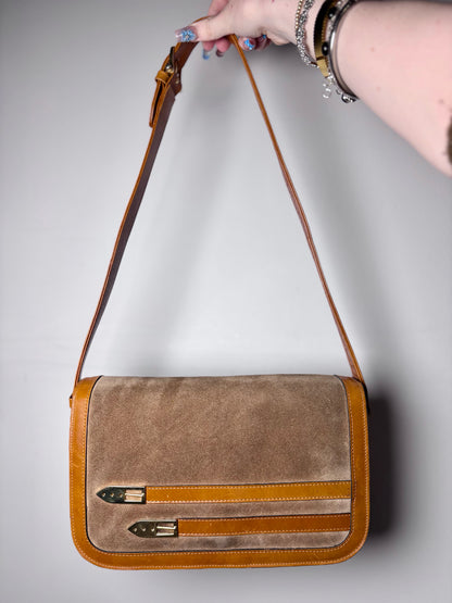 Umberto Italy Vintage Suede, Cowhide Leather Pre-owned Caramel, Beige Purse