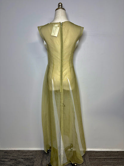 Women Size 3 (L) Yohji Yamamoto Sage Green Iridescent Sheer Vintage Dress