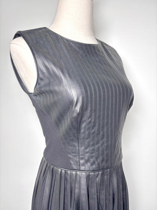 Women Size 6 Karen Millen Black Solid Faux Leather Pleats Dress