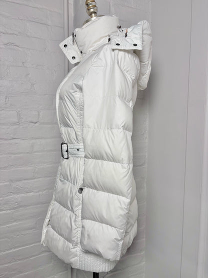 Women Size XS Burberry Brit White Goose Down Puffer Belted Coat