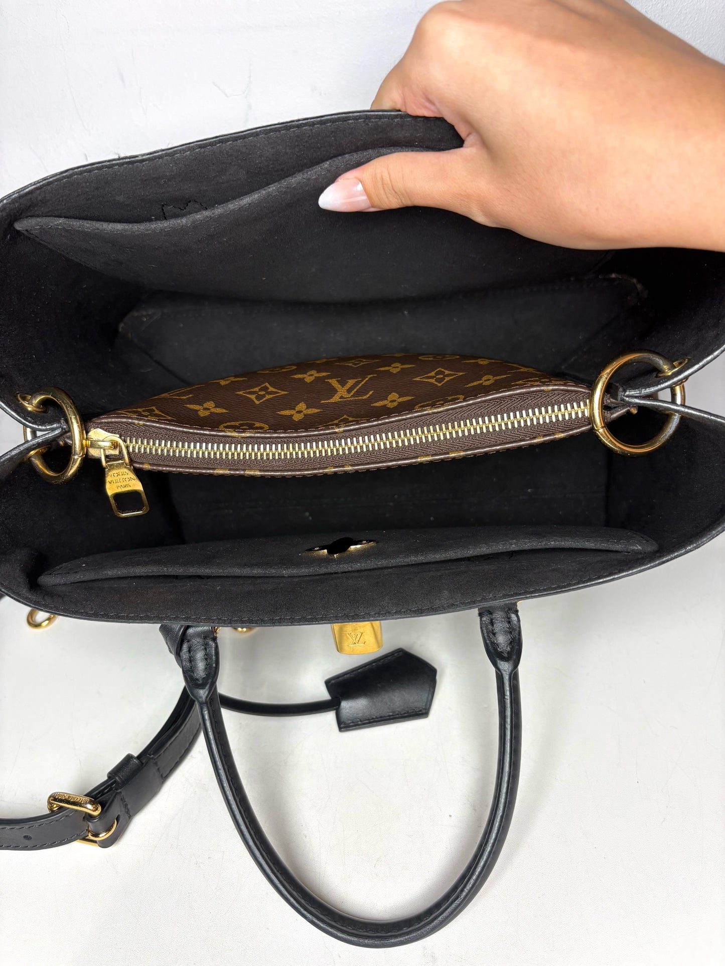 Women's Louis Vuitton Monogram Flower Brown & Black Pre-Owned Small Tote Crossbody Purse