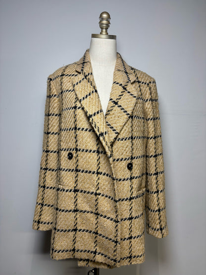 Women Size S Anine Bing Tan & Black Tweed Wool Pre-Owned Double-Breasted Blazer