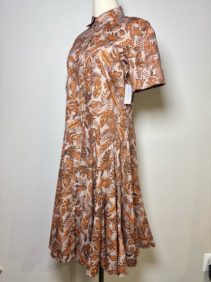 Women Size 12 Purotatto Taupe, Copper Floral Print Cotton, Elastane Dress