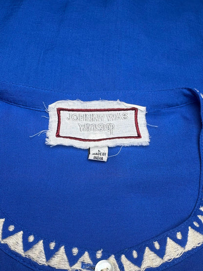 Women Size L Johnny Was Workshop Blue Embroidered Pre-owned Top