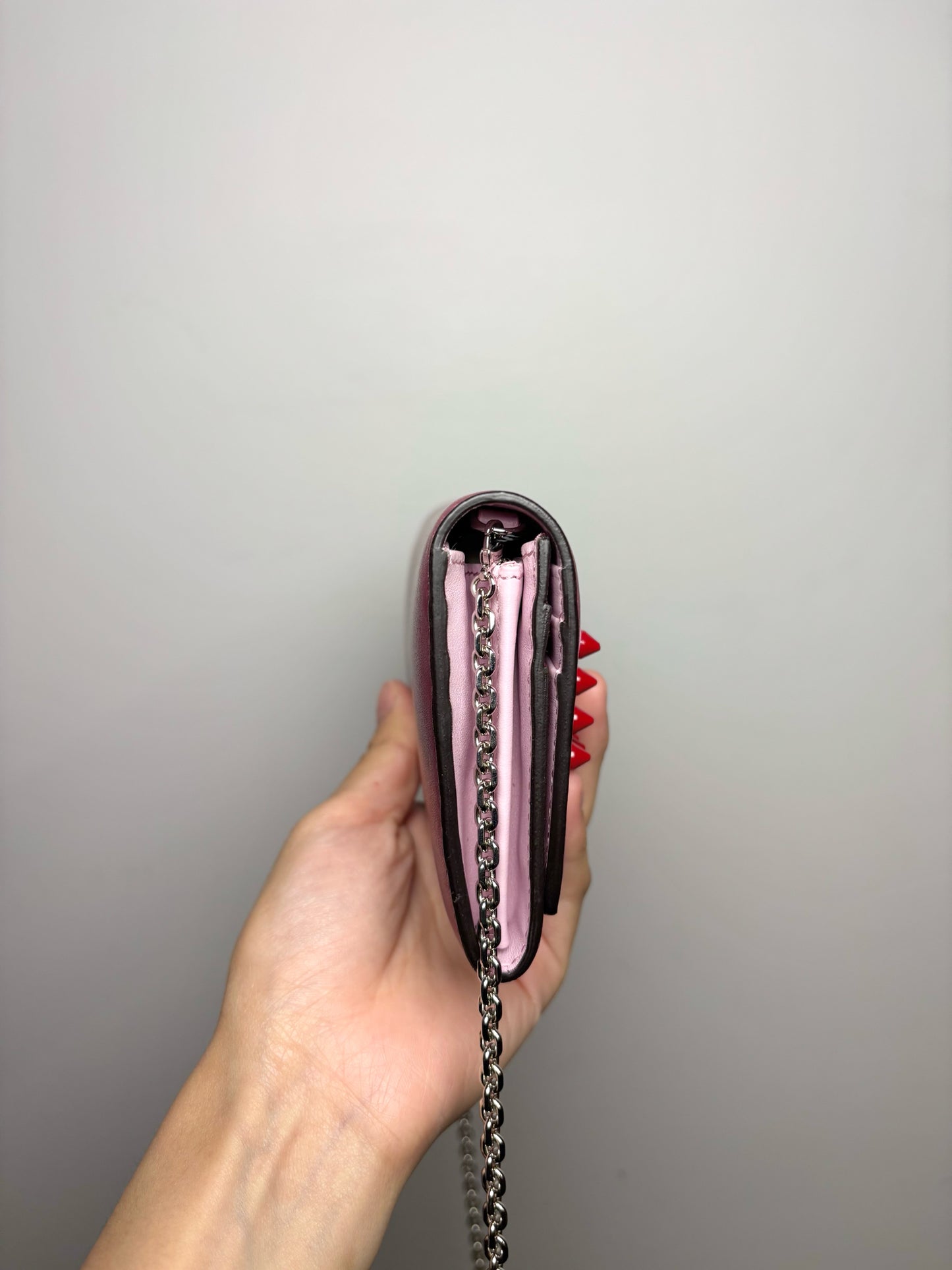 Fendi Solid Leather Red Crossbody LOVE Studded Purse