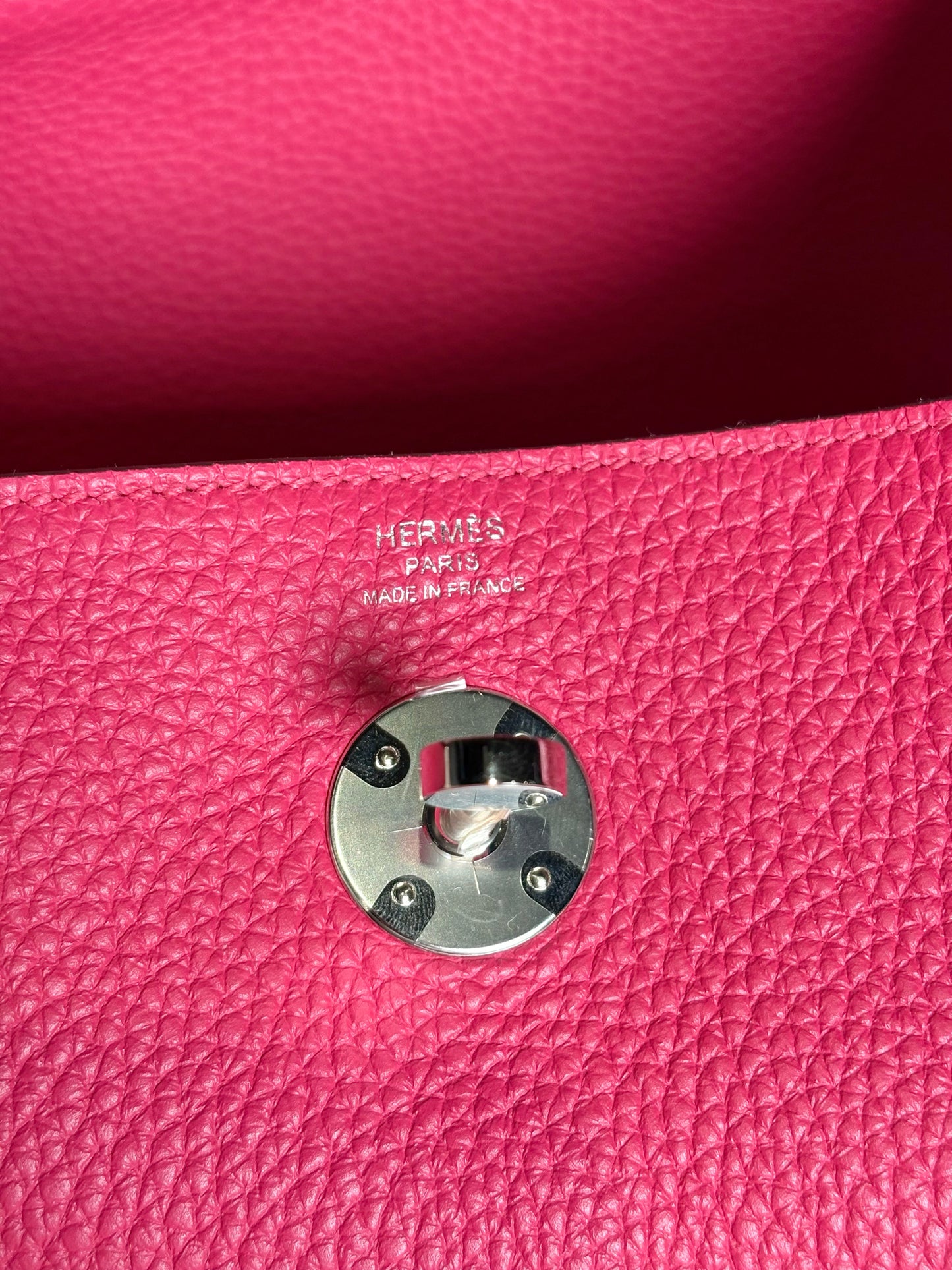 Women's Hermes Clemence Lindy 26 Pink Pre-owned Pink Pebble Grain Leather Purse