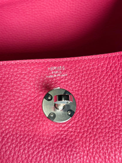 Women's Hermes Clemence Lindy 26 Pink Pre-owned Pink Pebble Grain Leather Purse