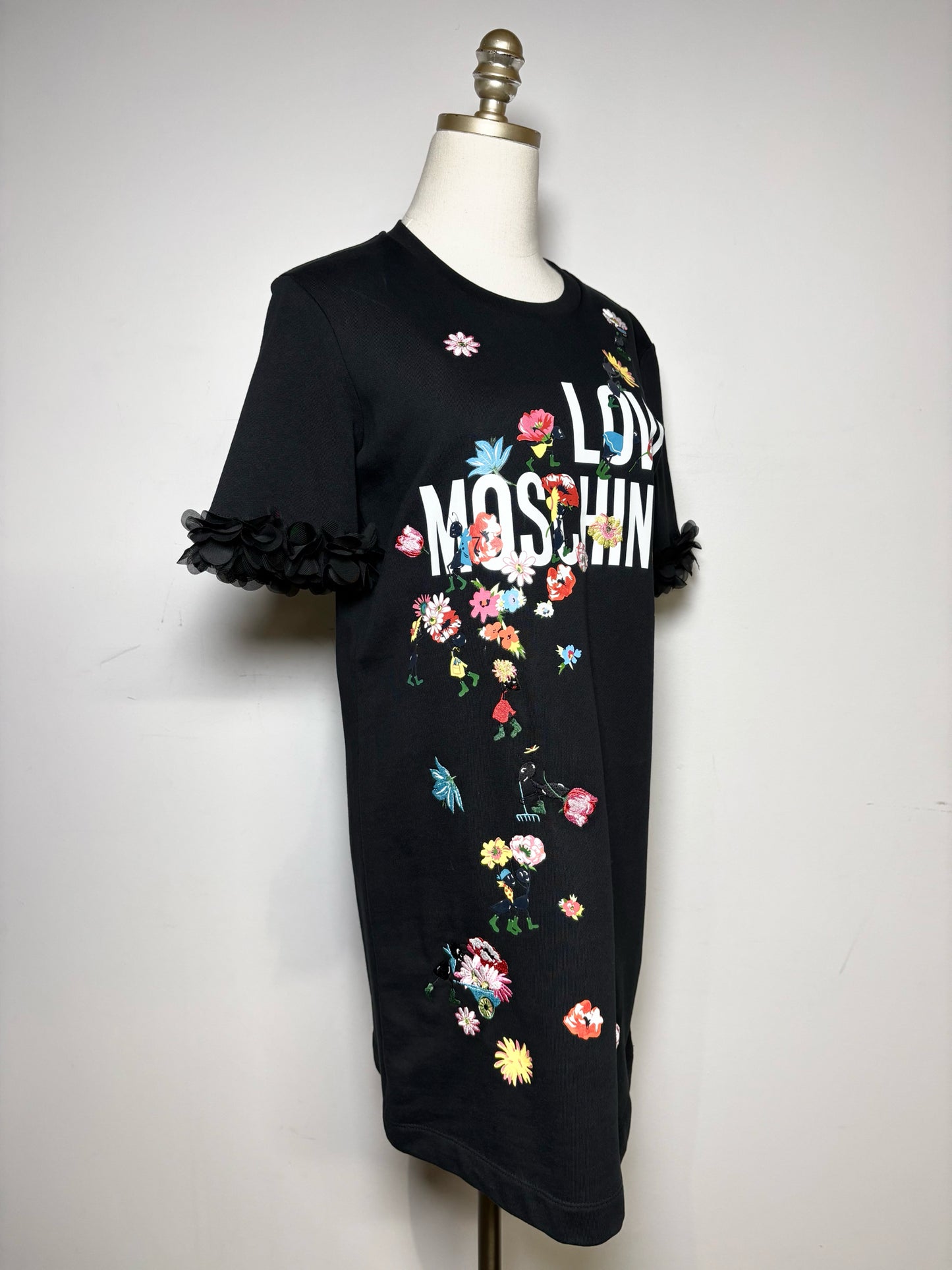 Women's Size 4 Love Moschino Black Floral Cotton Blend Pre-Owned Knee-Length Dress