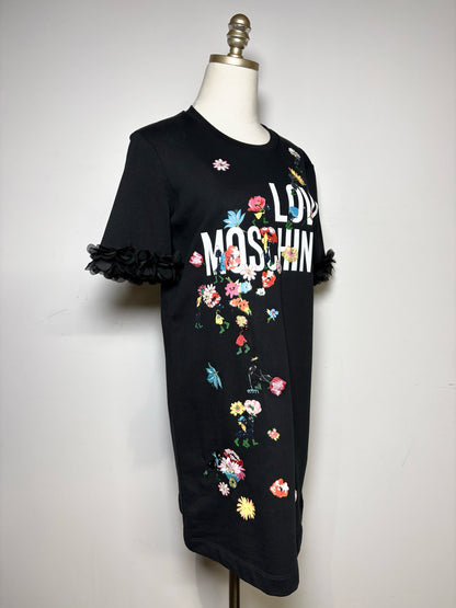 Women's Size 4 Love Moschino Black Floral Cotton Blend Pre-Owned Knee-Length Dress