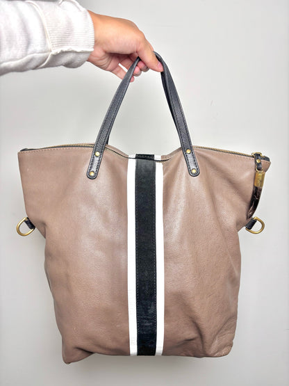 Kempton Solid w/Racer Stripe Leather Taupe Tote Purse