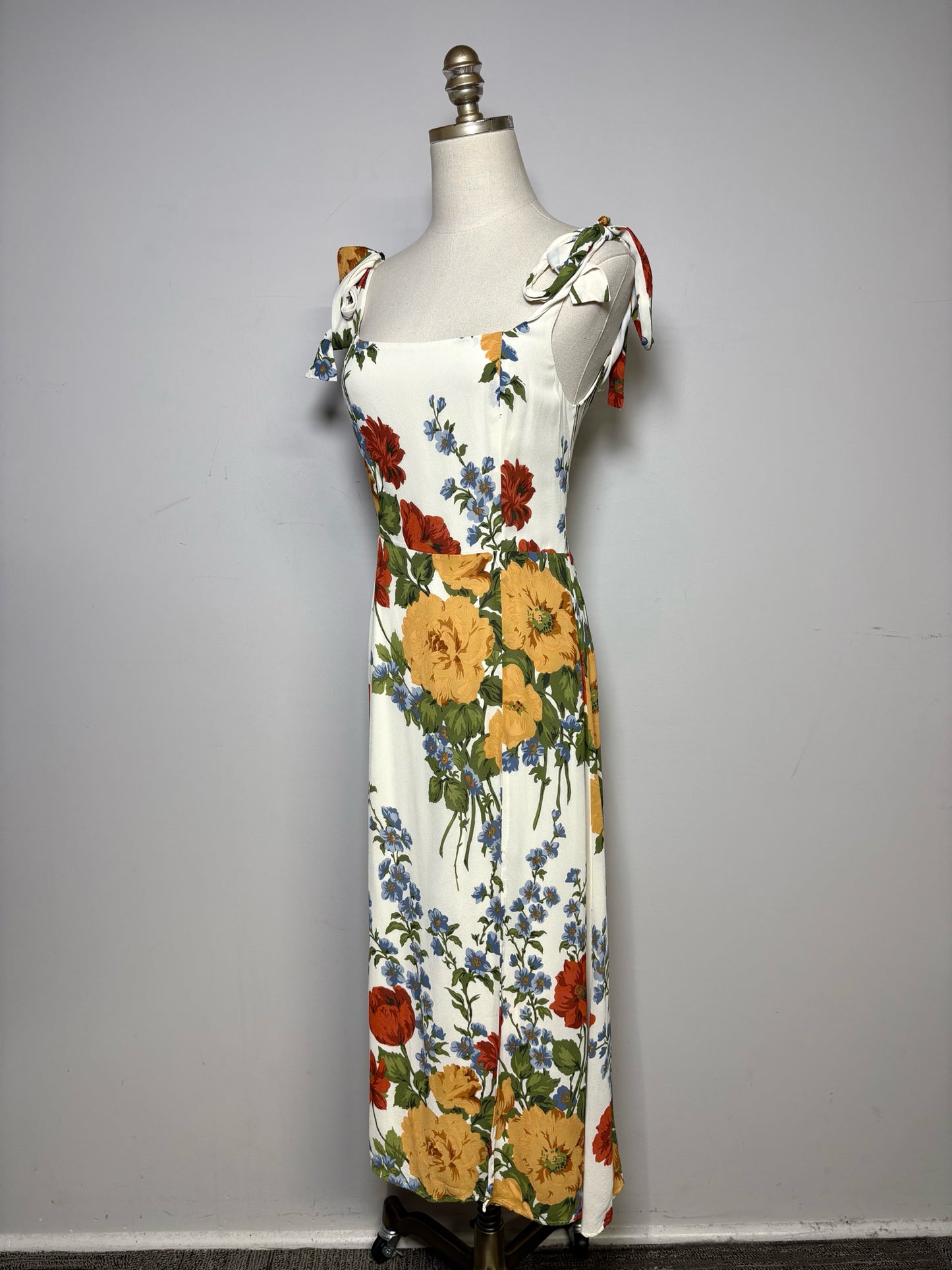 Women's Size 6 O.P.T Cream Neutral Floral Print Pure Viscose Pre-Owned Sundress