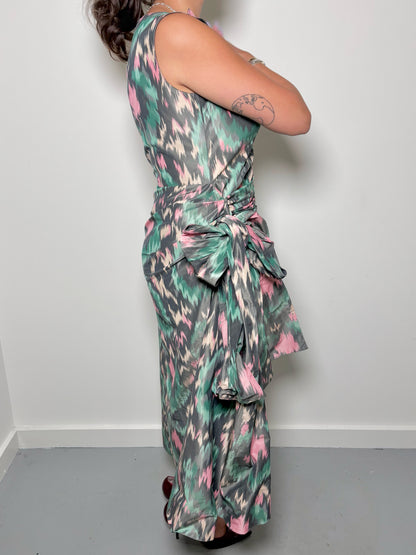 Women Size 8 Marni Green, Pink, Khaki Print Cotton Blend Midi Dress