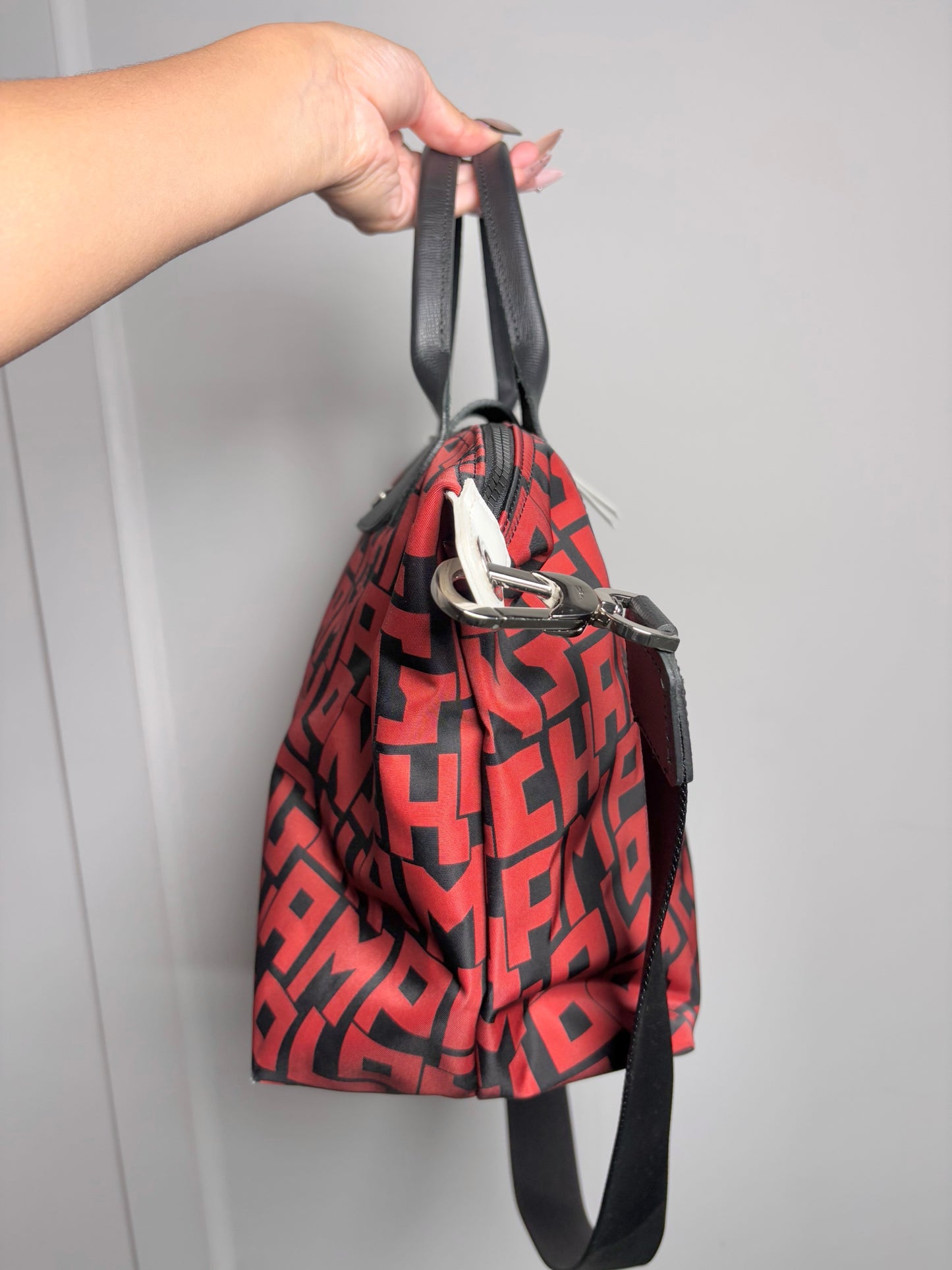 Nylon Longchamp Monogram Black & Red Medium Purse