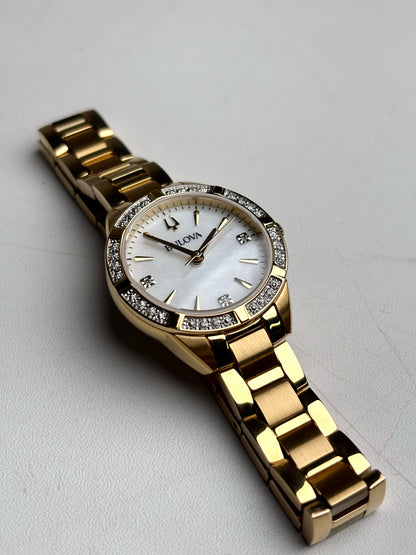 Bulova Gold-tone Stainless Steel Diamonds Pre-owned Watch