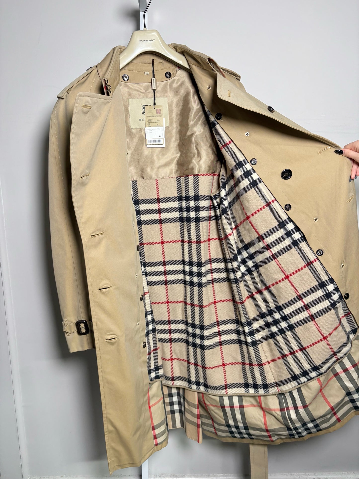Burberry Khaki Cotton Solid Men's  Size 52L Trench Coat