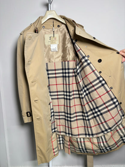 Burberry Khaki Cotton Solid Men's  Size 52L Trench Coat