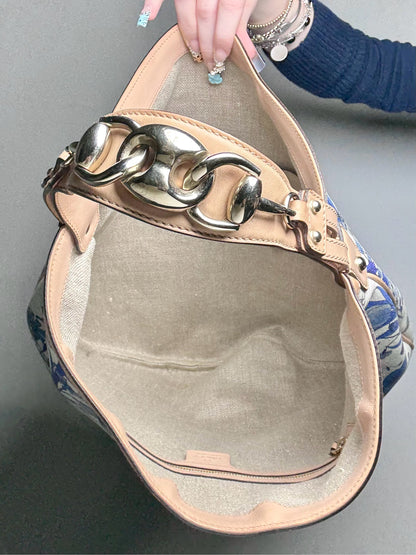 Gucci Flora Wave Horsebit Canvas, Leather Bag