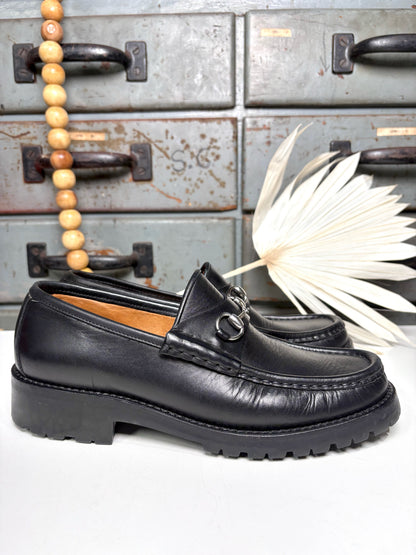 W Shoe Size 7 Gucci Black Leather Horsebit  Loafers