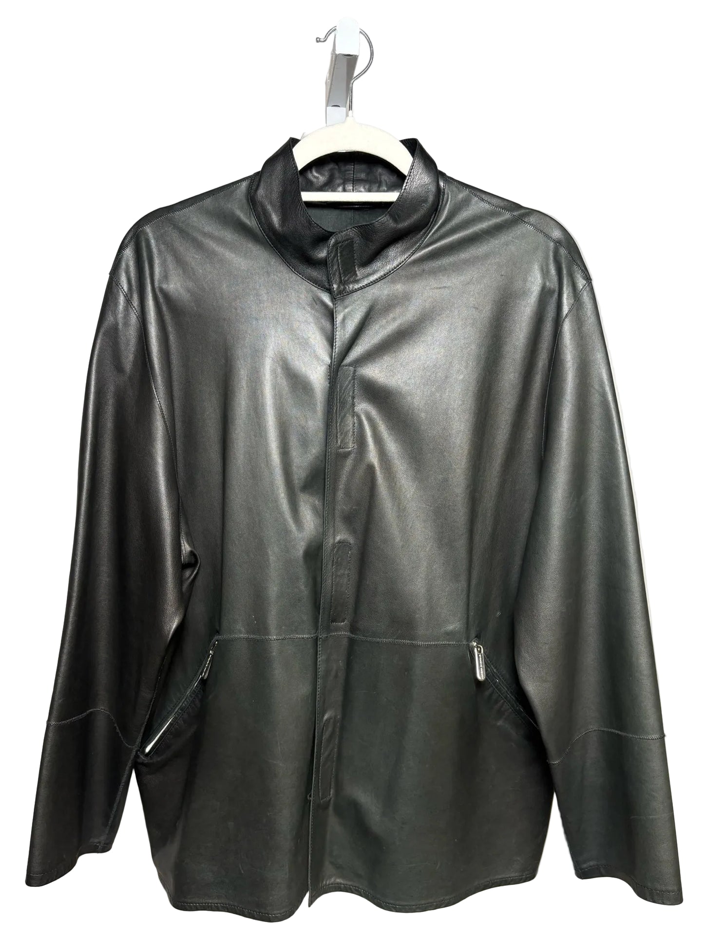 Giorgio Armani Black Genuine Leather Men's 48 (M) Pre-owned Jacket
