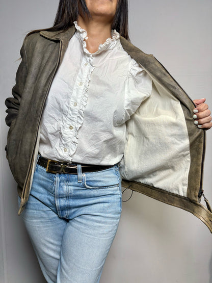 Women Size 50 (S/M Estimate) Jil Sander Brown Distressed Leather Jacket