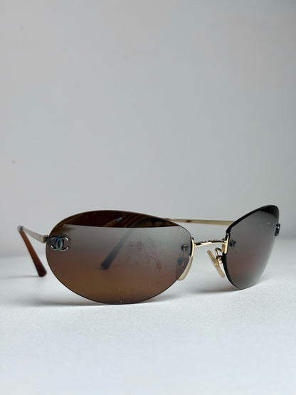 Chanel #4013 Rimless Vintage Y2K Pre-owned Gold Sunglasses