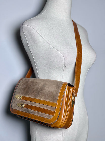 Umberto Italy Vintage Suede, Cowhide Leather Pre-owned Caramel, Beige Purse