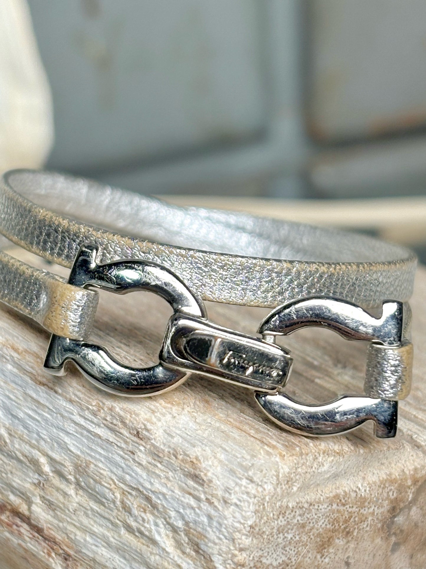 Salvatore Ferragamo Sterling Silver Logo Buckle Bracelet
