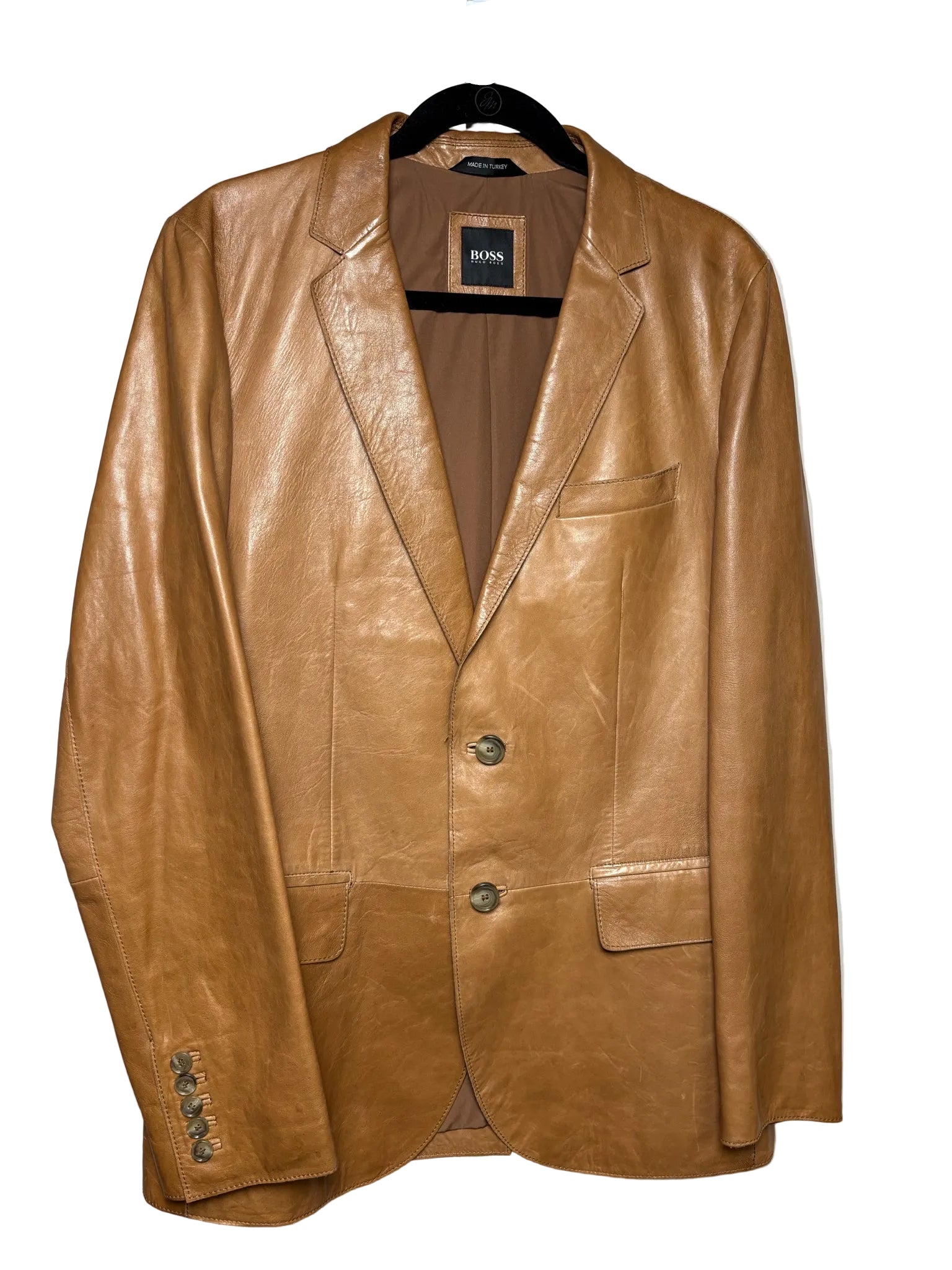 BOSS Hugo Boss Men's Size 40 L Camel Leather Pre-Owned Jacket