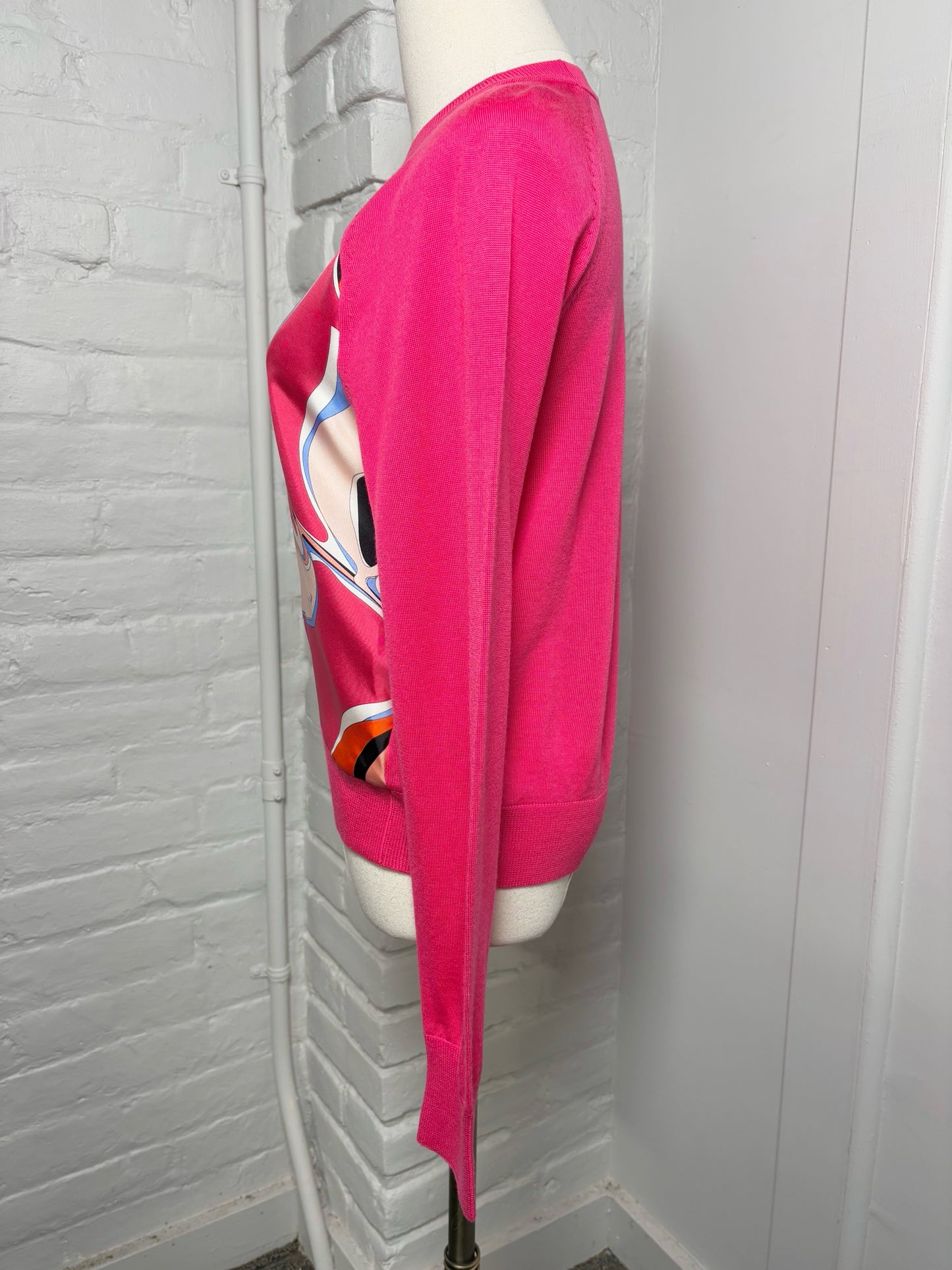 Women Size S Emilio Pucci Pink Abstract Art Silk Sweater