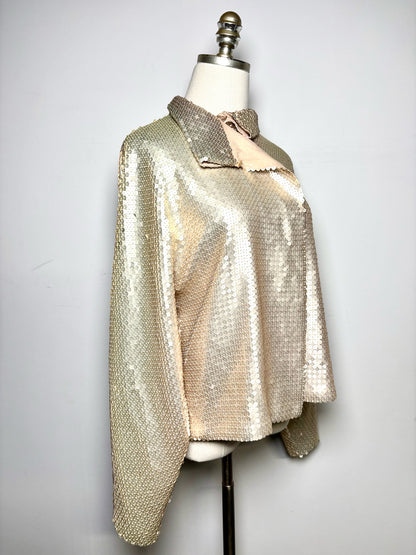 Women Size 8 Genny Pale Pink Sequins Silk Pre-owned Jacket