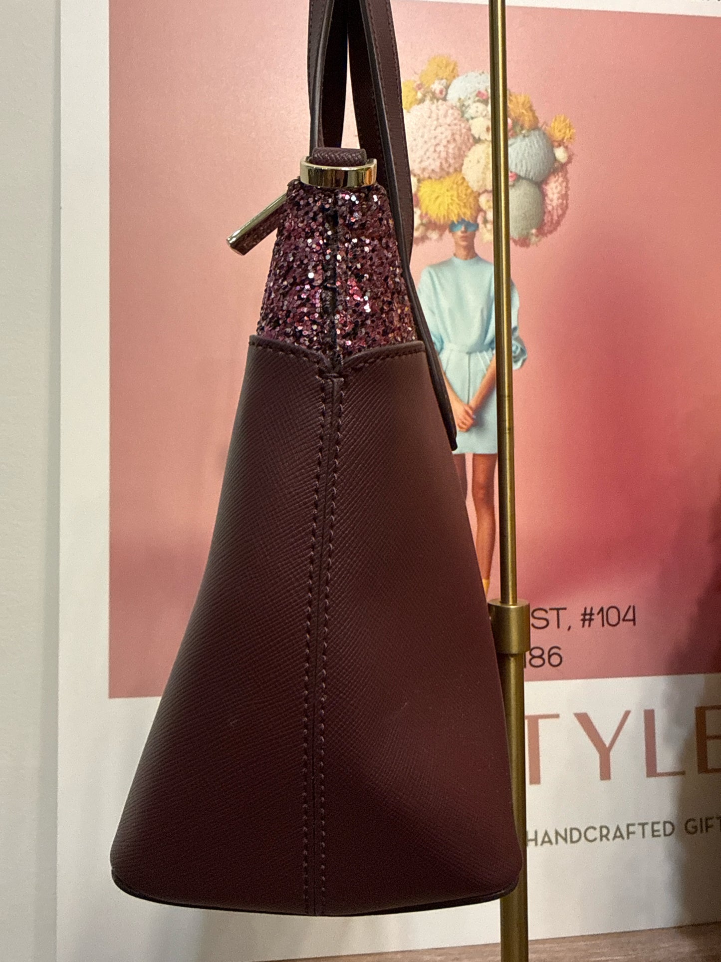 Kate Spade New York Solid w/Glitter Saffiano Leather Satchel Bag