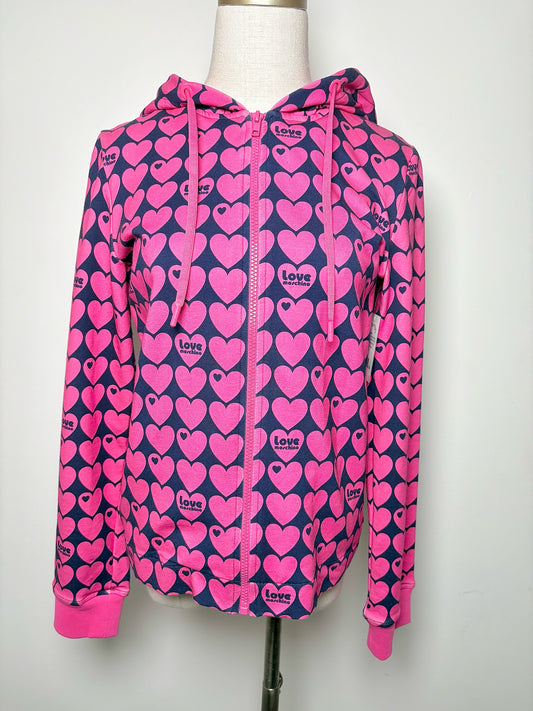Women Size 4 (S) Love Moschino Pink, blue Hearts Cotton NWT Jacket