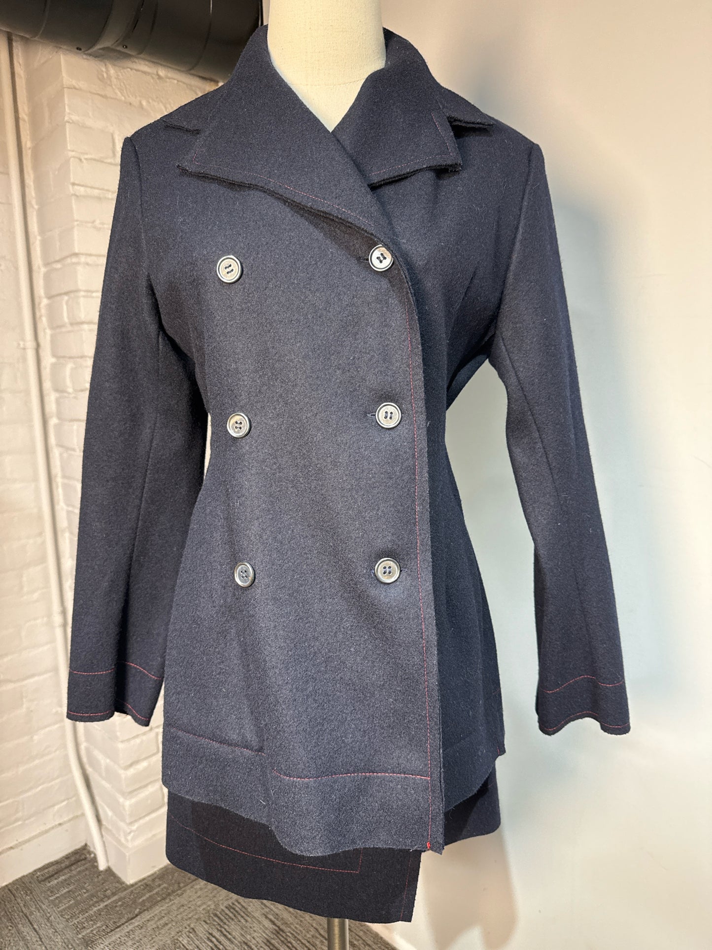 Women Size M Yoshi Kondo Navy Blue Solid Vintage 100% Wool 2 Piece Set