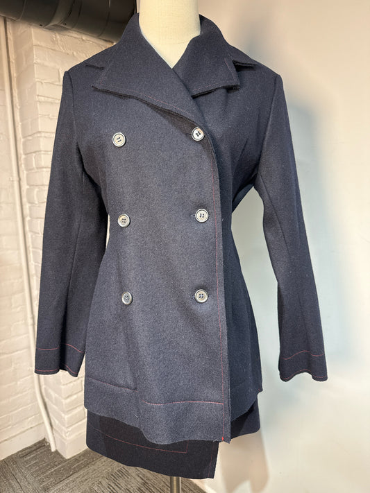 Women Size M Yoshi Kondo Navy Blue Solid Vintage 100% Wool 2 Piece Set